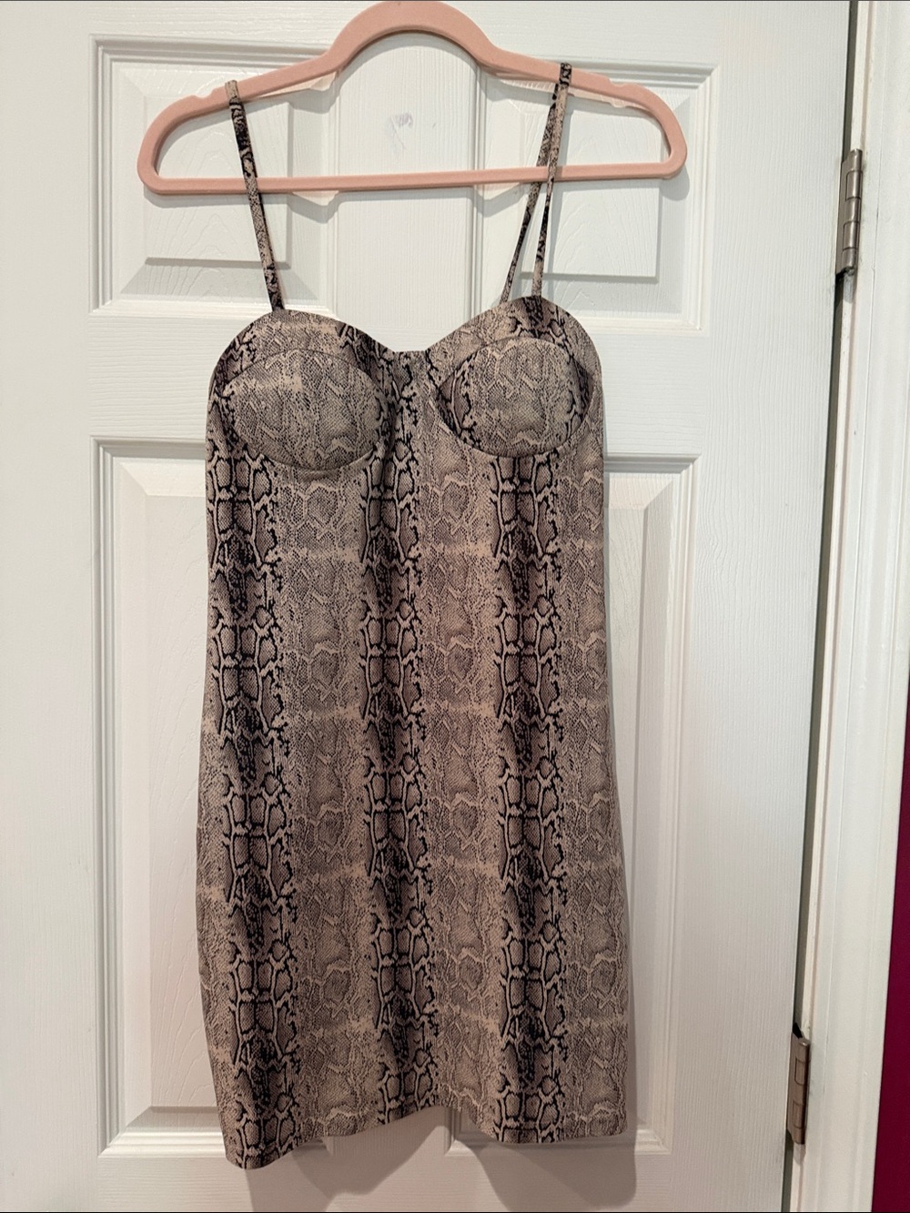 Windsor Snake-Print Body Con Mini in Beige and Black